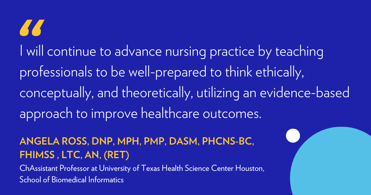 I will continue to advance nursing practice by teaching professionals to be well-prepares to think ethically, conceptually, and theoretically, utilizing an evidence-based approach to improve healthcare outcomes. 